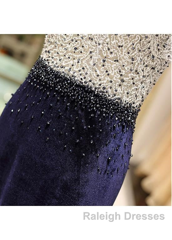 Fleece & Lace Scoop Short Sleeve Mermaid Evening Dress