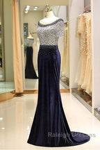 Fleece & Lace Scoop Short Sleeve Mermaid Evening Dress