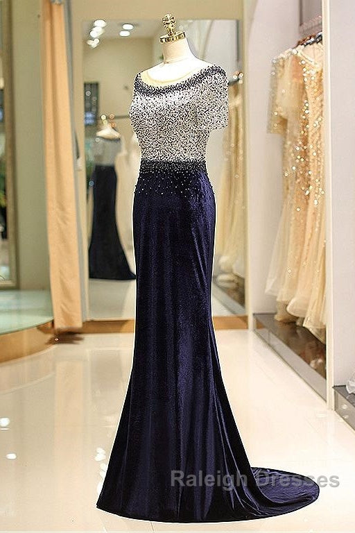 Fleece & Lace Scoop Short Sleeve Mermaid Evening Dress