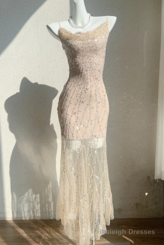 Flesh Pink Spaghetti Strap Mermaid Tulle Sequined Prom Dresses Birthday Dresses Secondary image