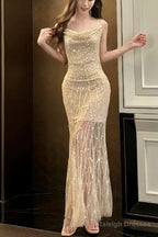 Flesh Pink Spaghetti Strap Mermaid Tulle Sequined Prom Dresses Birthday Dresses