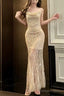 Flesh Pink Spaghetti Strap Mermaid Tulle Sequined Prom Dresses Birthday Dresses