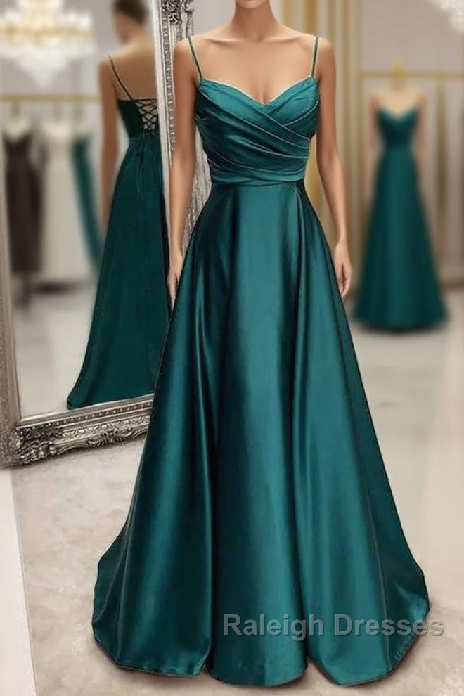 Floor-Length Satin Green Prom Dress A-Line  With Pleated Main image