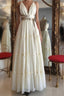 Floor Length Vintage Wedding Dress V-neck Backless With Belt