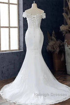 Floral Lace Off-The-Shoulder Trumpet Wedding Dress