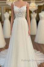 Floral Lace Scoop Neck Floor-Length Wedding Dresses