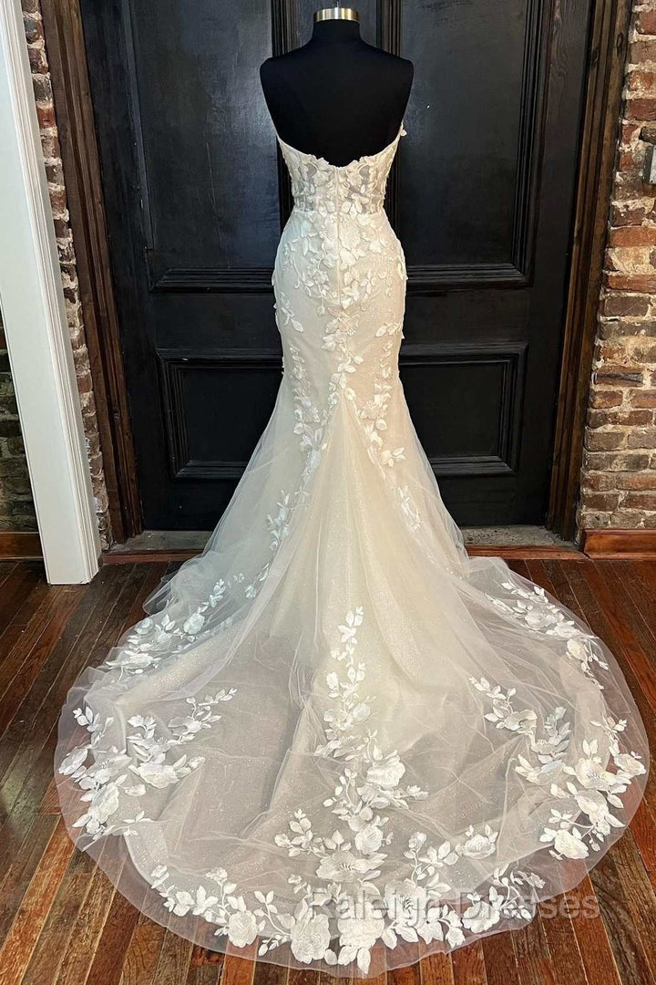 Floral Lace Strapless Mermaid Long Bridal Gown Wedding Dress Off Shoulder Secondary image