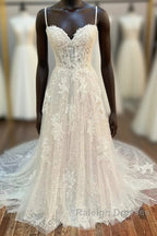 Floral Lace Sweetheart Straps A-Line Long Bridal Gown