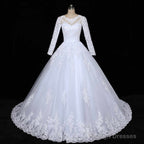Floral Mermaid Tulle Lace Vintage Long Sleeves Wedding Dresses