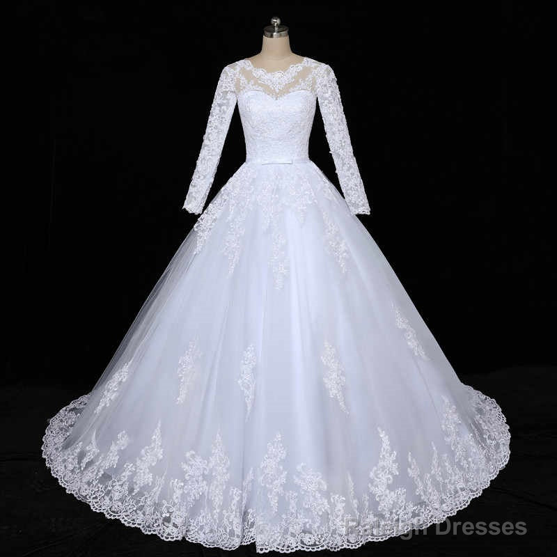Floral Mermaid Tulle Lace Vintage Long Sleeves Wedding Dresses