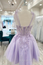 Floral Sweetheart A-Line Lavender Homecoming Dress