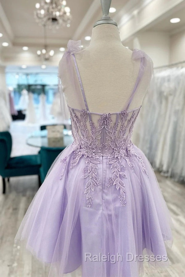 Floral Sweetheart A-Line Lavender Homecoming Dress