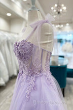 Floral Sweetheart A-Line Lavender Homecoming Dress
