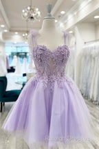 Floral Sweetheart A-Line Lavender Homecoming Dress