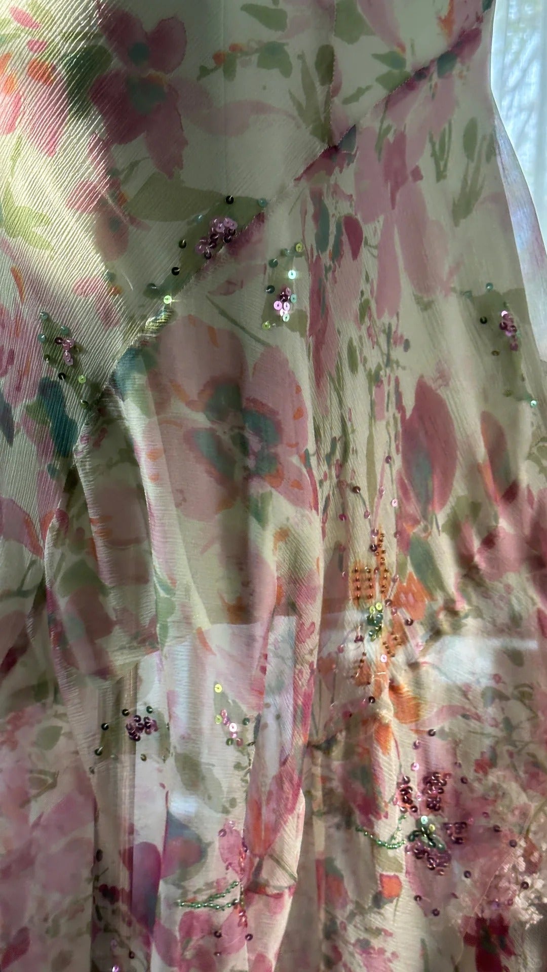 Flowing Chiffon Sequin Print Pink Irregular Skirt Formal Prom Dress Secondary image