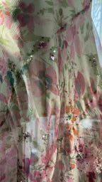 Flowing Chiffon Sequin Print Pink Irregular Skirt Formal Prom Dress