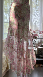 Flowing Chiffon Sequin Print Pink Irregular Skirt Formal Prom Dress