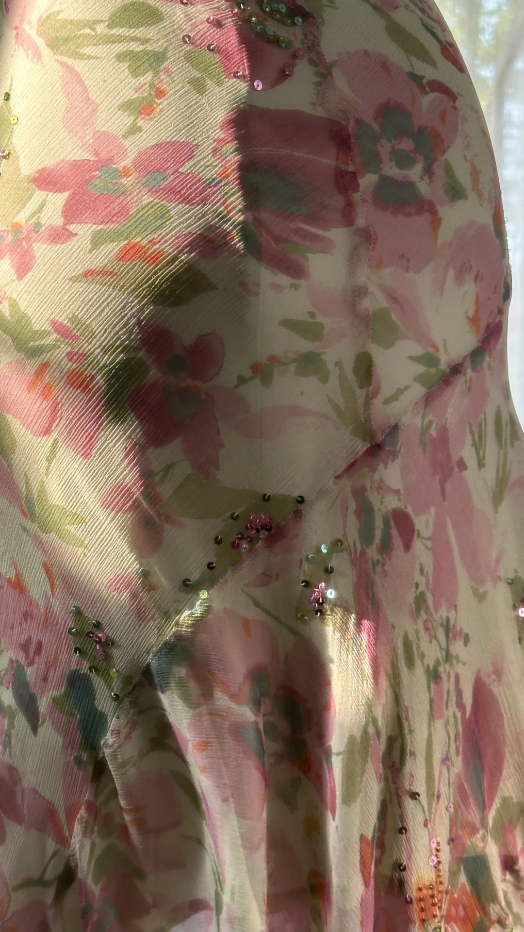 Flowing Chiffon Sequin Print Pink Irregular Skirt Formal Prom Dress