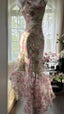 Flowing Chiffon Sequin Print Pink Irregular Skirt Formal Prom Dress