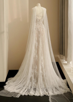 Flowing Lace Sweetheart Neckline A-Line Tulle Wedding Dress