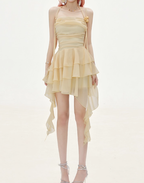 Flowy A-Line Halter Layered Yellow Chiffon Open Back Short Homecoming Dresses Cocktail Dresses