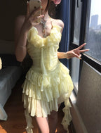 Flowy Yellow Chiffon Ruffle Mini 17Th Birthday Homecoming Dress