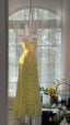 Flowy Yellow Spaghetti Strap Chiffon Beaded Mermaid Prom Gown Formal Prom Dress