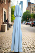 Flutter Sleeves Chiffon Sky Blue Bridesmaid Dresses with Sash Bow Max Dress