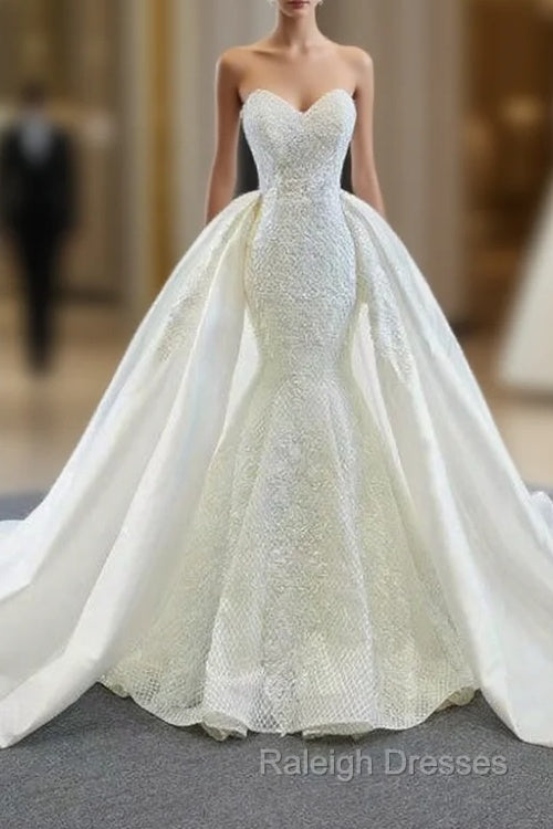 For The Very Best In Unique Or Custom. White Mermaid Lace Sweetheart Satin Wedding Dress With Removable Train Main image