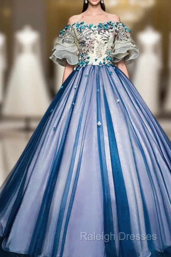 For Your Big Night Blue Ball Gown Tulle Off the Shoulder Puff Sleeve Quinceanera Dress Main image