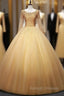 For Your Big Night Gold Ball Gown Tulle Long Sleeve Beading Sequins Quinceanera Dress