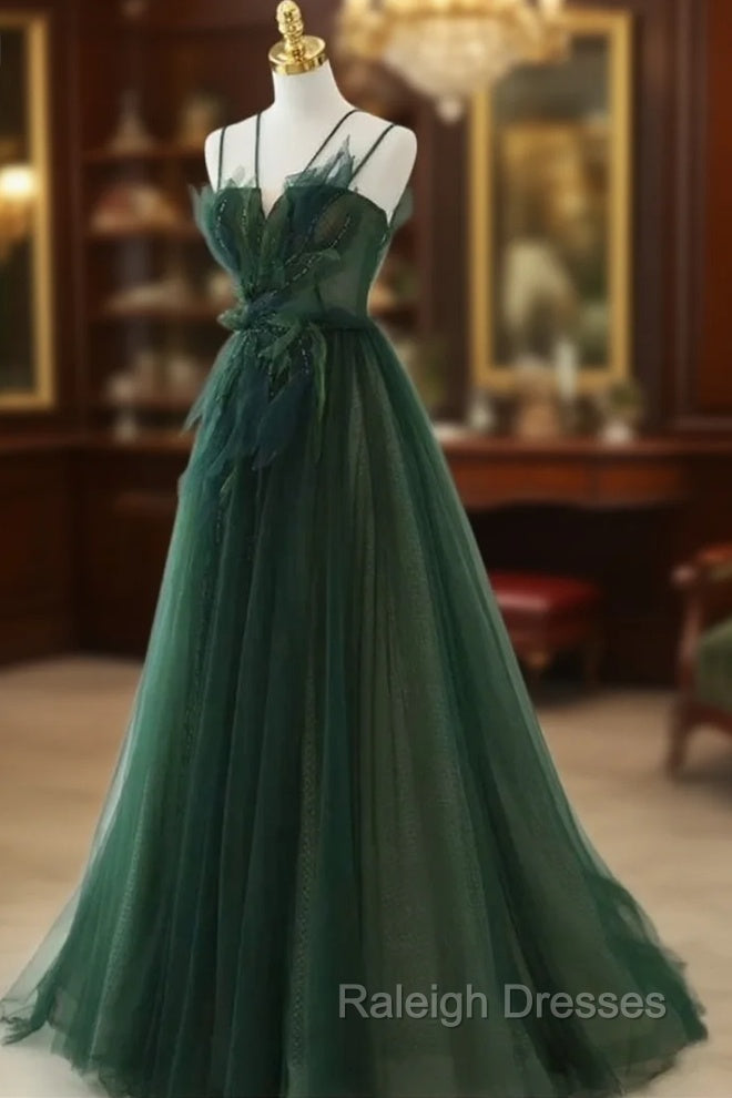 Forest Style Emerald Green Beading Tulle Dress, Prom Dress Fairy,Evening Gown Graduation Party Dress Main image