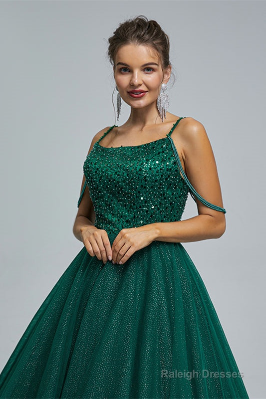 Dark Green Lace Up Beading Long Prom Dresses Secondary image