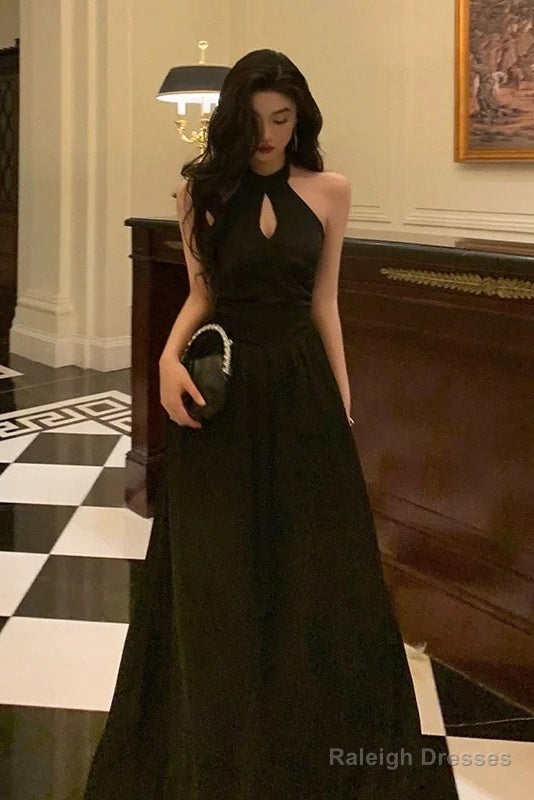 French A Line Halter Sleeveless Black Prom Dresses Birthday Outfits