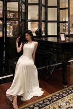 French A Line Jewel Sleeveless White Chiffon Prom Dresses Birthday Outfits