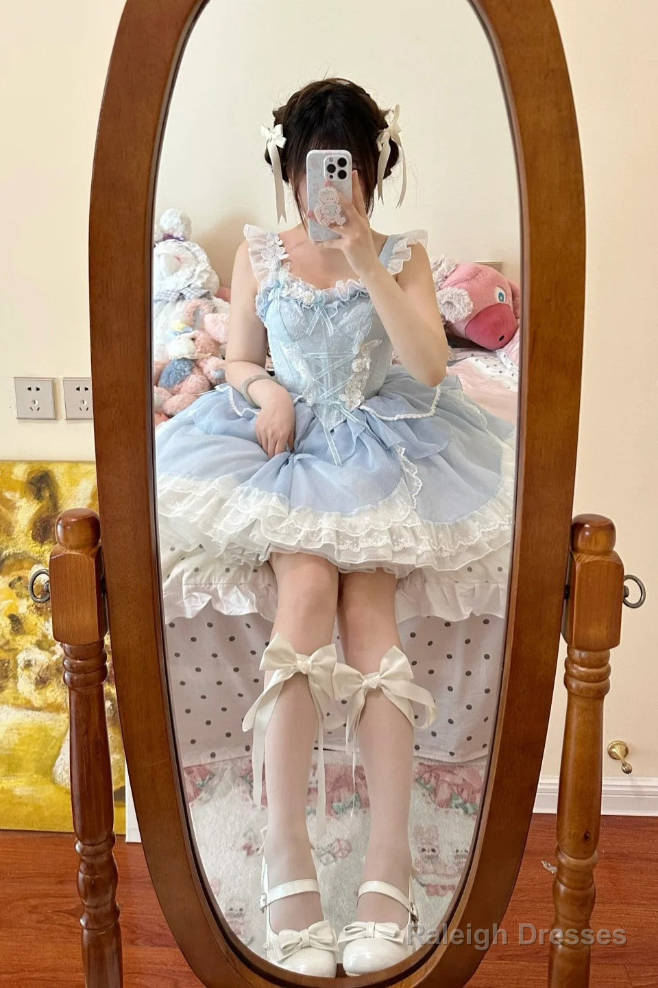 French Ball Gown 2 Pieces Top And Skirt Short Blue Lolita Dresses Party Dress Birthday Outfits