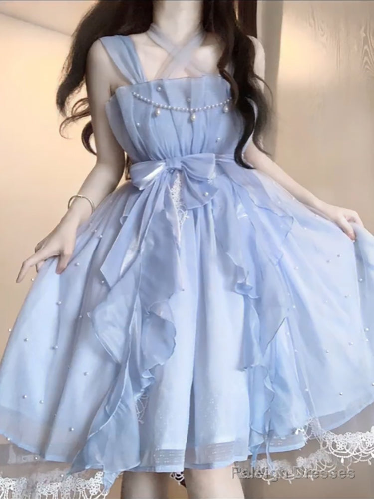 French Ball Gown Square Neckline Short Blue Lolita Dresses Party Dress Birthday Outfits Main image
