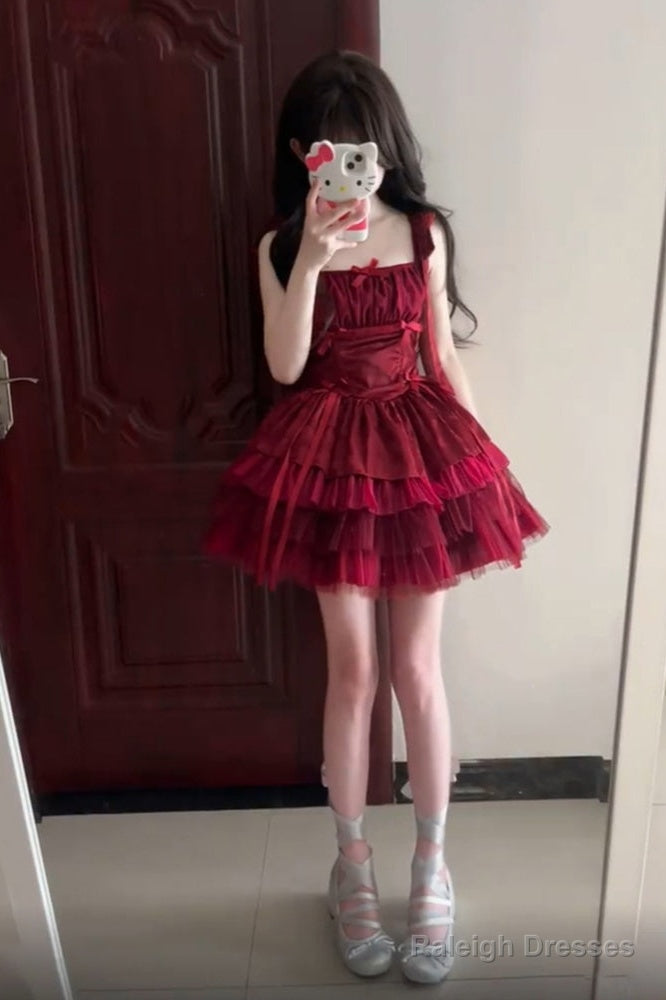 French Ball Gowns Square Neckline Short Tulle Burgundy Lolita Dress Prom Dresses Birthday Outfits Main image