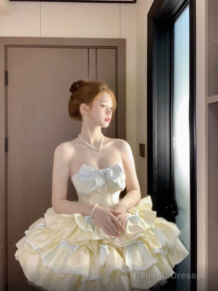 French Ball Gown Strapless Short Champagne Lolita Dresses Party Dress Birthday Outfits