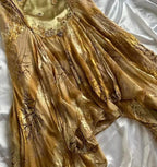 French Retro Gold Beaded Satin Irregular Skirt Prom Dresses