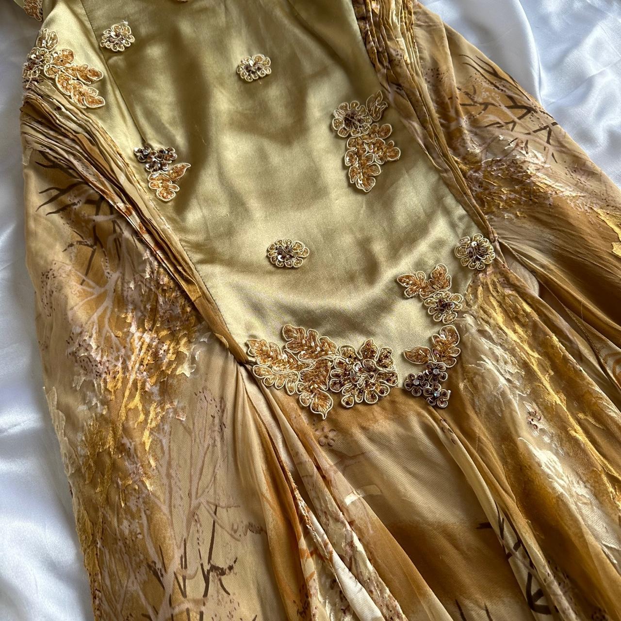 French Retro Gold Beaded Satin Irregular Skirt Prom Dresses