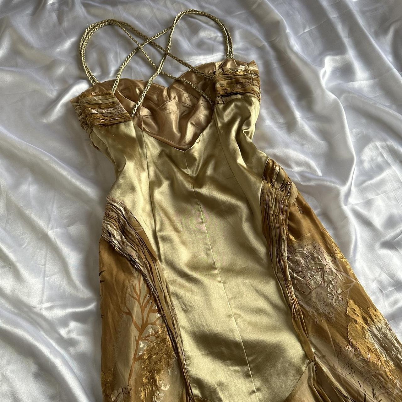 French Retro Gold Beaded Satin Irregular Skirt Prom Dresses