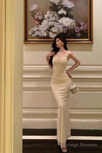 French Sheath Straps Ivory Long Tulle Prom Dress Birthday Outfits