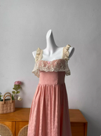 French Style Blush Pink Spaghetti Strap Square Neck Lace Jacquard Satin Formal Prom Dress
