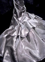 French Vintage Mermaid Spaghetti Straps Ruffles Silver Gray Prom Dress Birthday Outfits