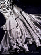 French Vintage Mermaid Spaghetti Straps Ruffles Silver Gray Prom Dresses Birthday Outfits