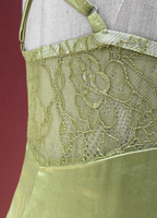 Fresh Elegant Pale Yellow Green Spaghetti Strap Lace Satin Formal Prom Dress