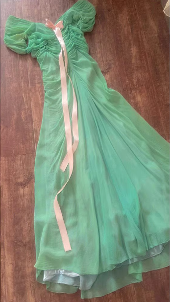 Fresh Green A-Line Ruffled Chiffon Long Formal Prom Dress