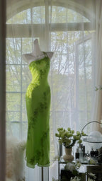 Fresh Green One Shoulder Chiffon Beaded Mermaid Prom Gown Formal Prom Dress