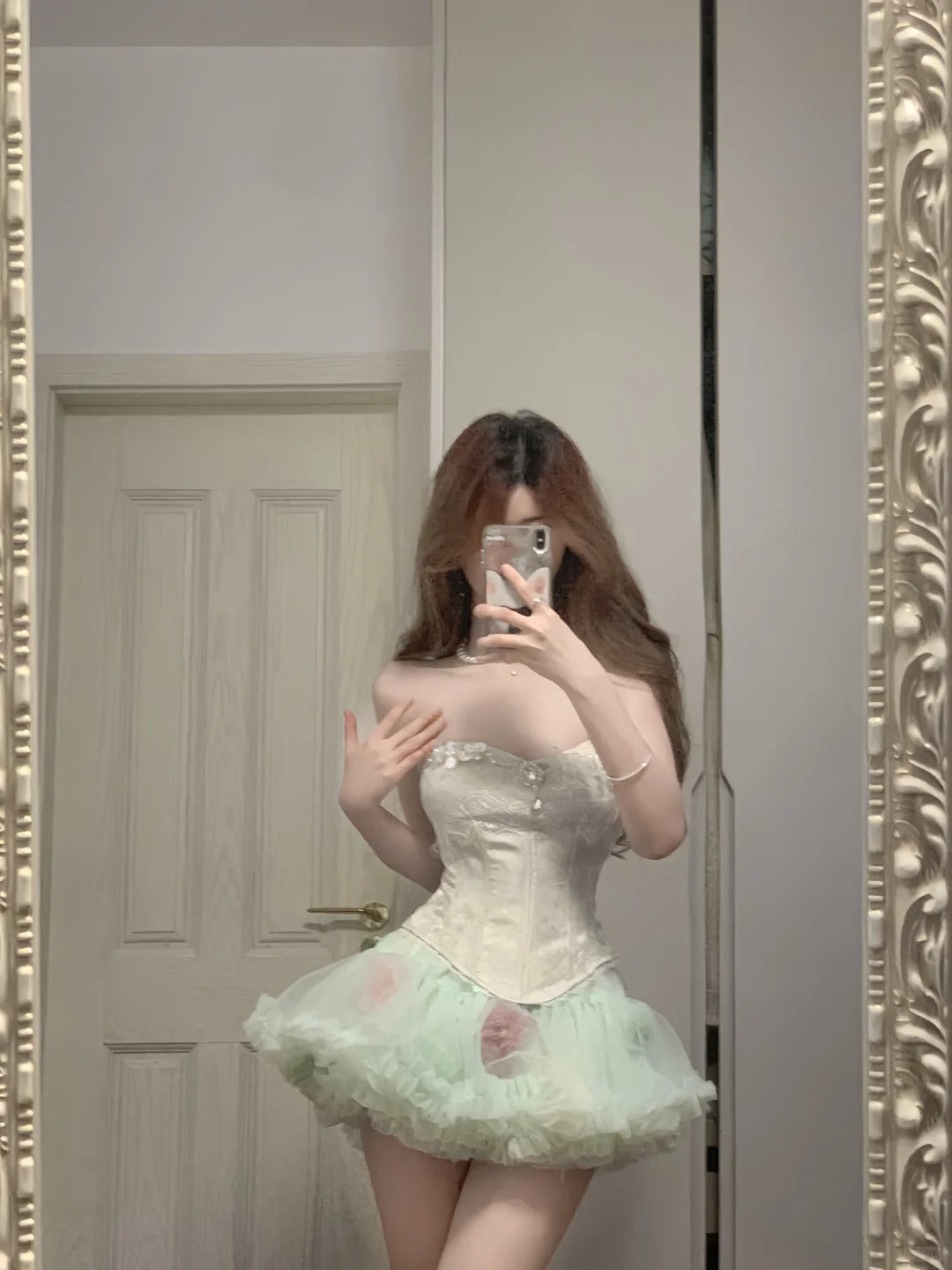 Fresh Green Tulle Herringbone Bustier Mini Homecoming Dress Secondary image